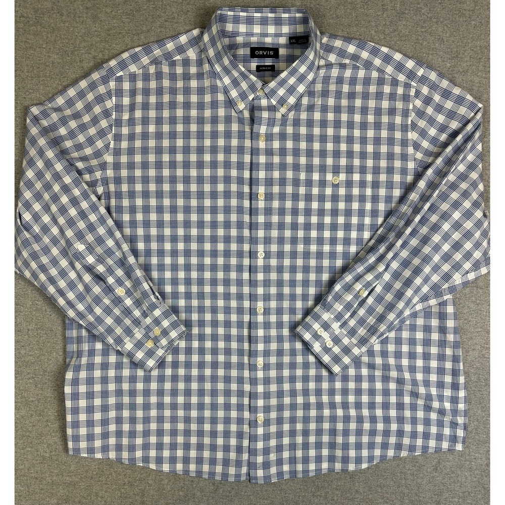 Orvis Button Down Shirt Mens XXL Blue White Plaid Active Fit LS - Picture 2 of 12